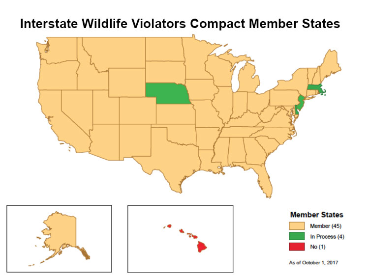 map of interstate wildlife violators compact member states