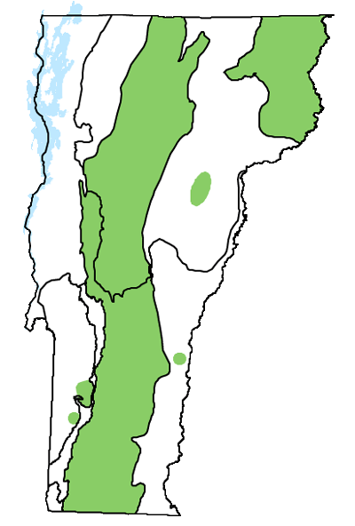 map of Vermont with locations of natural community