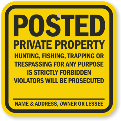 Posted private property orange no hunting,fishing, trapping or t Stock  Photo