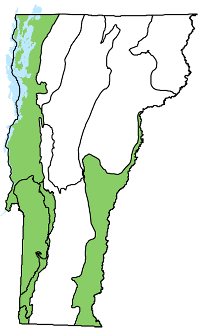 map of Vermont with locations of natural community