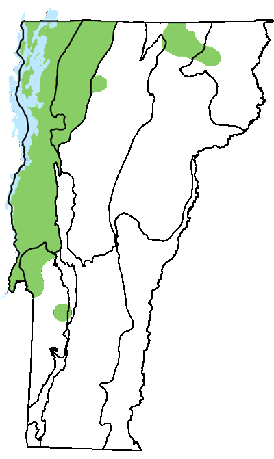 map of Vermont with locations on natural community