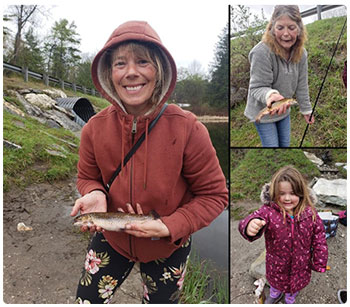 Three generations of anglers showing off their catches