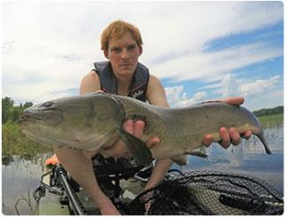 angler with a bowfin
