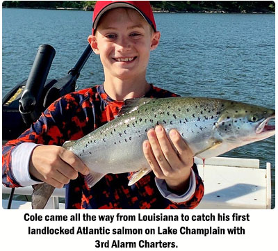 young angler with nice landlocked salmon from Lake Champlain