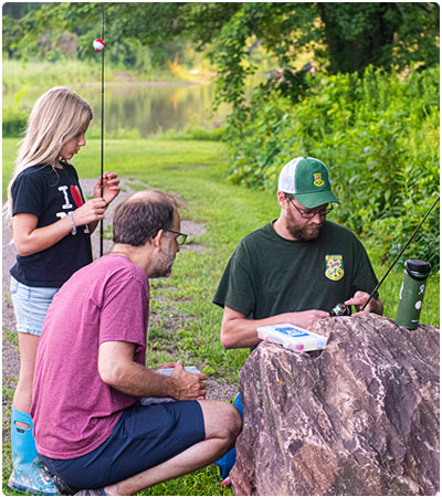 family learning to fish