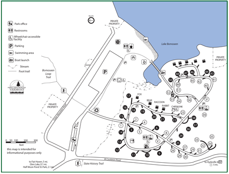 click for larger map of Bomoseen State Park