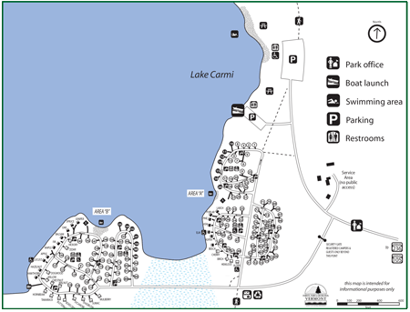 click for larger map of Lake Carmi State Park 