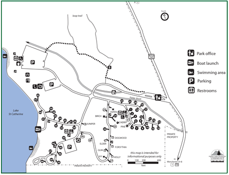 click for larger map of Lake St. Catherine State Park