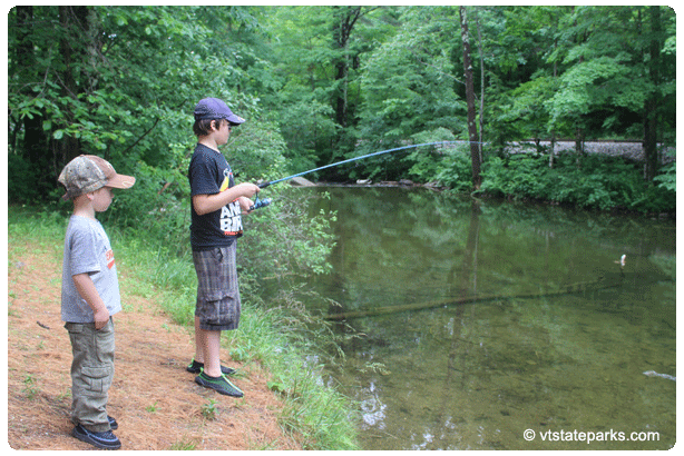 two boys fishing at Emerald Lake State Park