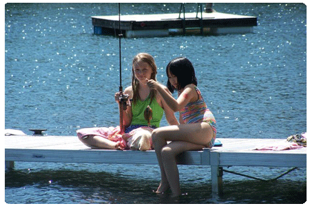 girls fishing on dock at Lake St. Catherine