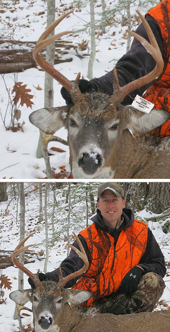 harvest buck headshot and with hunter