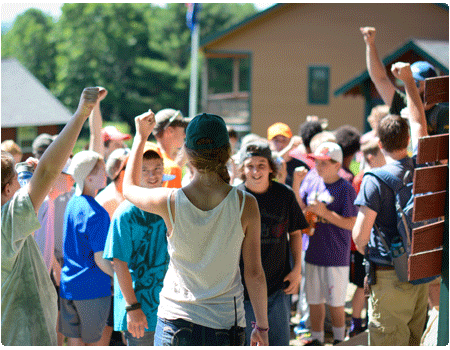 group of boy campers gathered